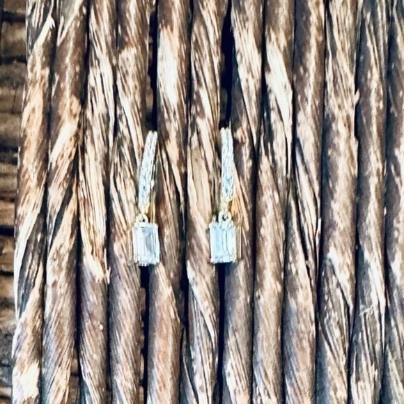 ✨💛✨ 18K Gold Plate Over Silver Rhinestone Dangle Huggies ✨💛✨ - Picture 4 of 4